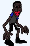 big_lips blue_shirt brown_skin full_body grey_shirt jartycuck red_eyes shitskin smile tall traced transparent_background // 320x482 // 10.5KB