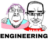2soyjaks balding chud_troon_alliance closed_mouth clothes ear engineering friendship glasses hair maga mustache purple_hair smile soyjak stubble subvariant:chudjak_front text tranny variant:bernd variant:chudjak // 1620x1343 // 285.7KB