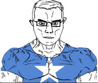 arm blue_eyes buff closed_mouth clothes country countrywar ear flag flag:somalia glasses hair somalia soyjak subvariant:chudjak_front subvariant:muscular_chud tshirt variant:chudjak vein // 739x633 // 248.4KB