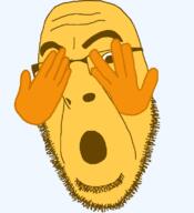 emoticon glasses hand hiding no_teeth open_mouth series:soymoji soyjak stubble variant:cobson yellow yellow_skin // 721x789 // 31.4KB