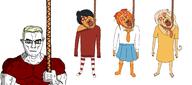 4soyjaks ack anti_ongezellig arm aryan blond blood bloodshot_eyes blue_eyes coco_(ongezellig) full_body hanging holding_rope maya_(ongezellig) mymy ongezellig open_mouth rope subvariant:muscular_chud variant:bernd variant:chudjak // 3433x1511 // 867.3KB