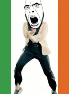 animated country dance flag flag:ireland full_body gangnam_style glasses ireland irl open_mouth soyjak stubble variant:cobson // 300x408 // 371.4KB