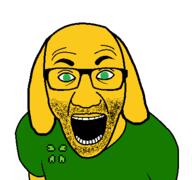 4chan animal antenna arm clothes coalinc dog glasses green_eyes janny open_mouth soyjak stubble tshirt variant:el_perro_rabioso // 427x400 // 9.7KB