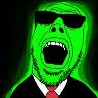 clothes glasses glowie glowing green_skin meta:tagme open_mouth soyjak stubble suit sunglasses variant:dubbbzjak // 400x400 // 15.4KB