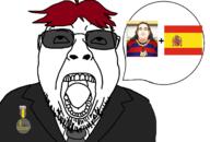 ace_attorney chris-chan clothes doomentio flag flag:spain glasses hair jerry necktie open_mouth red_hair soyjak spain spanish_text speech_bubble stubble suit text tinted_glasses variant:bernd // 1687x1141 // 217.7KB