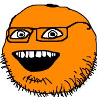 annoying_orange food fruit glasses open_mouth orange orange_(fruit) smile soyjak stubble variant:poopson // 380x380 // 8.2KB