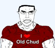closed_mouth glasses i_love looking_at_you muscles red_shirt soyjak subvariant:chudjak_front subvariant:muscular_chud variant:chudjak // 1059x929 // 36.0KB