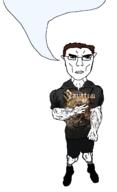 brown_hair buff closed_mouth clothes ear full_body glasses hair iron_cross manlet metal_(music) sabaton soyjak speech_bubble speech_bubble_empty subvariant:chudjak_front subvariant:unbotheredchud variant:chudjak // 981x1608 // 271.6KB