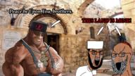 angry beard bloodshot_eyes brown_skin christian_cross christian_identity christianity chud church clothes cross crying eastern_orthodox engineer_(tf2) english_text glasses greek_text hat islam islamic israel jerusalem judaism kippah large_eyebrows large_nose mge mge_brother necklace open_mouth orthodox orthodoxy palestine religion soyjak stretched_mouth tattoo team_fortress_2 variant:chudjak variant:soyak video_game // 1920x1080 // 2.7MB