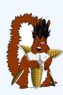 animal anime armor dragon_ball_super dragon_ball_z full_body glasses hair open_mouth soyjak squirrel subvariant:feralsquirrel tail variant:feraljak vegeta // 340x512 // 116.6KB