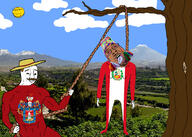 arequipa aryan brown_hair brown_skin clothes farm flag hanging hat mustache nature peru rope separatism subvariant:wholesome_soyjak variant:bernd variant:chudjak variant:gapejak volcano // 2100x1500 // 1.4MB