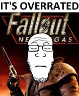 closed_eyes closed_mouth fallout fallout_new_vegas glasses its_over pun stubble text variant:markiplier_soyjak video_game // 820x1000 // 943.3KB