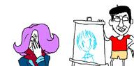 beret closed_mouth clothes ear glasses hair holding_object oekaki ongezellig paintbrush painting purple_hair smile soyjak subvariant:chudjak_front variant:chudjak vera_(ongezellig) // 995x493 // 246.2KB