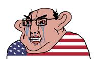 amerimutt balding bloodshot_eyes brown_skin clenched_teeth clothes country crying ear flag glasses hair soyjak united_states variant:chudjak // 1127x685 // 62.3KB