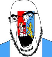 animal arm country crown flag flag:subcarpathian full_head glasses griffin hair hand leg lion looking_to_the_right open_mouth poland shield soyjak stubble subcarpathian teeth text tongue variant:cobson voivodeship wing // 721x789 // 77.6KB