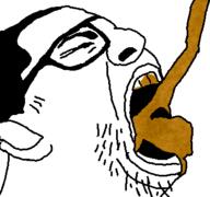closed_eyes coprophagia ear eating glasses hair open_mouth poop soyjak stubble variant:poop_eater // 351x329 // 16.1KB