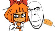 2soyjaks blue_eyes clothes friendship glasses hand happy looking_at_you mymy necktie ongezellig orange_skin smile soyjak stubble variant:cobson variant:feraljak // 1920x1080 // 486.1KB