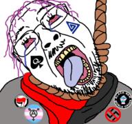 anarcho-communism anti_nazi antifa bloodshot_eyes bnwo boylover boylover_symbol glasses hanging politics purple_hair queen_of_spades slopjak tranny troon variant:bernd // 710x664 // 431.4KB