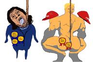 2024_presidential_election aryan award baseball_cap blond blue_eyes broly_culo clothes dead donald_trump female glasses hair hanging hat indian kamala_harris maga make_america_great_again murder naked necklace open_mouth pearl_necklace president smirk smug squatting stubble suit swastika teeth tongue united_states variant:bernd variant:chudjak vice_president yellow_teeth // 1200x802 // 206.5KB