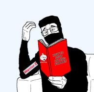 Warrior-Z(user) balaclava book chud glasses holding_book holding_object islam meta:tagme muscles muscular_male muslims soyjak subvariant:chud_reading text unbothered variant:chudjak // 528x516 // 41.8KB