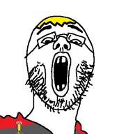 buck_teeth glasses nate open_mouth soyjak stubble variant:joak yellow_hair // 341x382 // 9.6KB