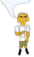 animal arm buff closed_mouth clothes dog ear glasses hair hand janny leg shorts soyjak speech_bubble_empty subvariant:chudjak_front subvariant:unbotheredchud variant:chudjak vein yellow_hair yellow_skin // 981x1608 // 33.6KB