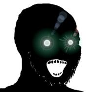 bald black_skin glowing glowing_eyes inverted open_mouth soyjak stubble subvariant:soyak_(crazed) thougher vantablack_skin variant:soyak white_background // 740x724 // 91.5KB