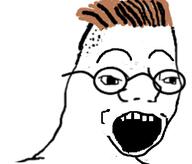 brown_hair glasses hair open_mouth soyjak variant:zoomer zoomer // 461x394 // 81.2KB