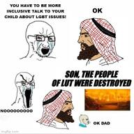 baby bloodshot_eyes crying gay glasses hell islam large_eyebrows lgbt lut nordic_chad open_mouth soyjak stretched_mouth stubble text variant:soyak // 500x500 // 54.4KB