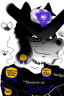 angry arcai artist:ptr100 award braids closed_mouth clothes creepy dark ear face flies furry glasses hair hat hebrew hebrew_text il-fur judaism kippah meta:tagme slopjak smell smug soyjak star_of_david stubble text variant:soyak // 800x1200 // 444.5KB