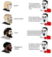 beard black_skin clothes crying glasses hand hat incel judaism nordic_chad racism swastika text tshirt variant:chudjak // 1300x1421 // 322.2KB