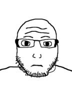 closed_mouth glasses looking_at_you neutral soyjak stubble subvariant:lawrence subvariant:neutralplier variant:markiplier_soyjak // 481x643 // 18.2KB