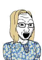 clothes dress female glasses hair open_mouth soyjak stubble subvariant:trad_wife sundress trad variant:soyak wojak yellow_hair // 715x1024 // 548.1KB