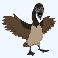 angry animal beak bird feather full_body glasses goose open_mouth series:animaljaks soyjak stubble tongue variant:el_perro_rabioso wing // 1200x1200 // 19.8KB