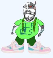 angry arm claw clenched_teeth clothes cyborg full_body glasses good_boy_quest microphone nike shoe soyjak stubble variant:gapejak // 1992x2192 // 736.5KB