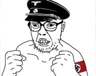 arm clenched_teeth closed_mouth clothes ear glasses hand hat nazism soyjak stubble swastika variant:clittyjak // 802x635 // 134.5KB
