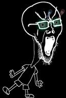 black_background black_skin bloodshot_eyes clothes crying full_body glasses green_eyes jump open_mouth redraw soyjak stretched_mouth stubble template thougher tshirt variant:soyak // 389x578 // 32.4KB