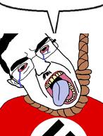 bloodshot_eyes clothes crying glasses hair hanging mustache nazism open_mouth pol_(4chan) politics rope soyjak speech_bubble speech_bubble_empty subvariant:chudjak_front suicide swastika tongue variant:chudjak yellow_teeth // 720x950 // 285.7KB