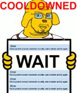 animal animated dog error holding_object holding_sign janny meta obese soybooru subvariant:duzjak text variant:soyak yellow_skin // 600x721 // 112.5KB