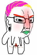 angry blood closed_mouth colorful_hair distorted earpiece earring full_body glasses neovagina nsfw pink_hair tranny variant:chudjak yellow_hair // 680x1006 // 58.7KB