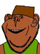 australia brown_hair brown_skin bruce clothes ear hat open_mouth soyjak stubble variant:impish_soyak_ears // 500x669 // 15.8KB