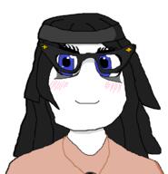 avengers beanie blue_eyes blush closed_mouth clothes female glasses hair happy necklace smile soy soyjak soylent variant:soytan // 680x705 // 37.5KB