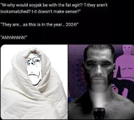 2024 blankey crying femjak flashlight gigachad glasses hair soyjak stubble subvariant:wholesome_soyjak teeth text variant:gapejak variant:wojak // 771x692 // 233.2KB