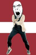 angry animated country dance flag flag:latvia full_body gangnam_style glasses irl latvia open_mouth soyjak stubble variant:cobson // 300x460 // 504.3KB