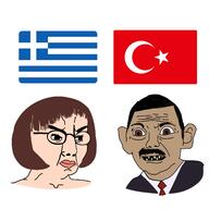 angry bad_teeth brown_eyes brown_skin closed_mouth clothes country ear female flag flag:greece flag:turkiye glasses greece hair mustache necktie round_glasses soyjak subvariant:female_chudjak suit turkiye variant:chudjak white_skin yellow_teeth // 1536x1536 // 361.4KB