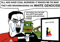 advertisement angry arm bloodshot_eyes cigar crying frog green_skin hair hand nazism negro open_mouth pepe pointing soyjak speech_bubble swastika text variant:chudjak yellow_hair // 1125x791 // 327.6KB