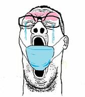 crying ear face flushed forehead_lines forehead_wrinkles glasses hair head head_only mask mouth_mask mustache open_mouth soyjak stretched_mouth stubble variant:reaction_soyjak white_background white_eyes white_skin // 555x631 // 47.5KB
