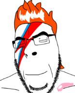 closed_eyes closed_mouth david_bowie face_paint glasses orange_hair smile soyjak stubble variant:cobson // 721x891 // 68.1KB