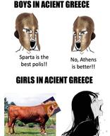 2soyjaks angry babe_please bloodshot_eyes bull corinthian_helmet crying deity europa glasses god greece hellenism open_mouth paganism soyjak stubble text variant:soyak zeus // 1043x1280 // 103.2KB
