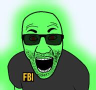 arm clothes federal_bureau_of_investigation glasses glowie glowing green open_mouth soyjak stubble sunglasses tshirt variant:el_perro_rabioso // 427x400 // 39.7KB
